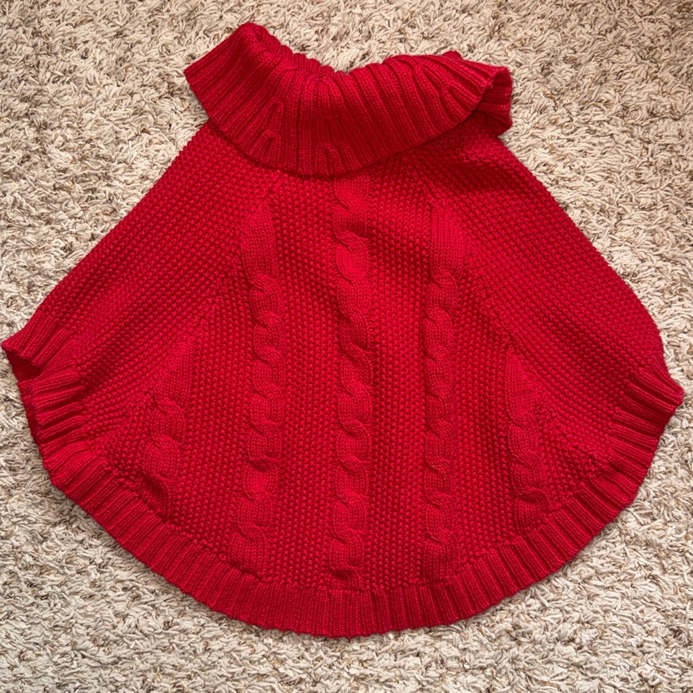 Size 5 red cable knit cape. Button on each side to create a space for each arm. - Picture 4 of 4